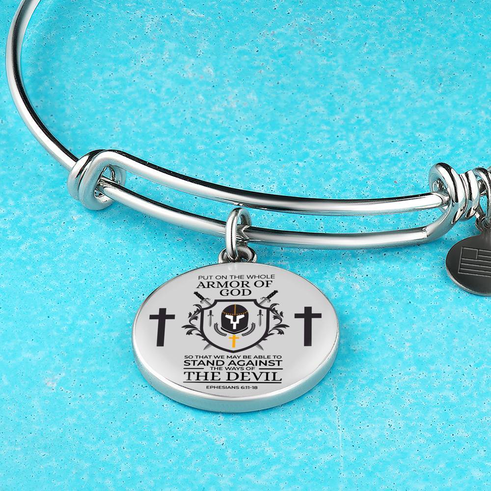 Whole Armor Of God Bible Verse Inspirational Gift Stainless Steel or 18k Gold Circle Bangle Bracelet - Express Your Love Gifts