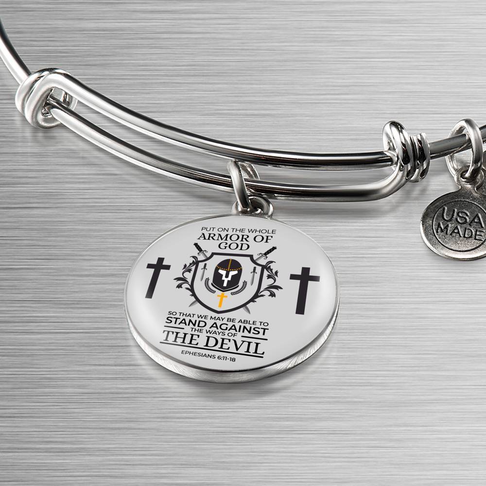 Whole Armor Of God Bible Verse Inspirational Gift Stainless Steel or 18k Gold Circle Bangle Bracelet - Express Your Love Gifts