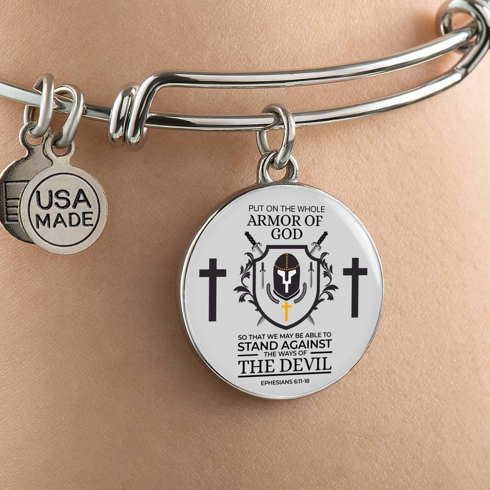 Whole Armor Of God Bible Verse Inspirational Gift Stainless Steel or 18k Gold Circle Bangle Bracelet - Express Your Love Gifts