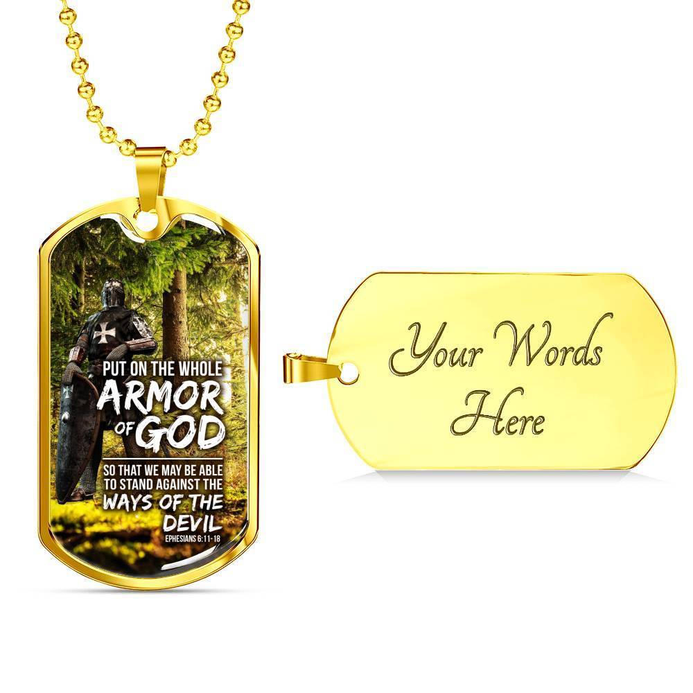 Whole Armor Of God Christian Faith Ephesians Necklace Stainless Steel or 18k Gold Dog Tag 24" Chain-Express Your Love Gifts