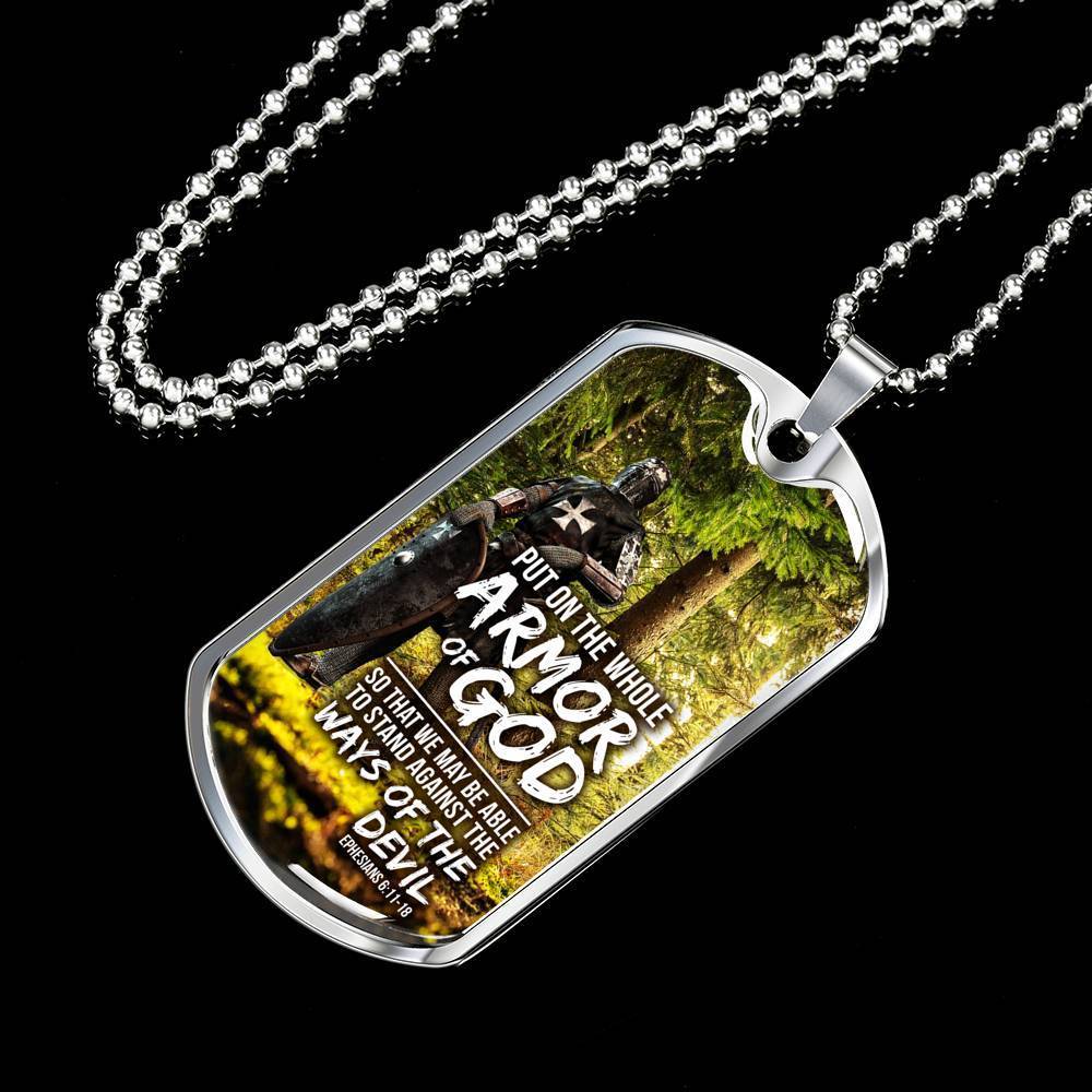Whole Armor Of God Christian Faith Ephesians Necklace Stainless Steel or 18k Gold Dog Tag 24" Chain-Express Your Love Gifts