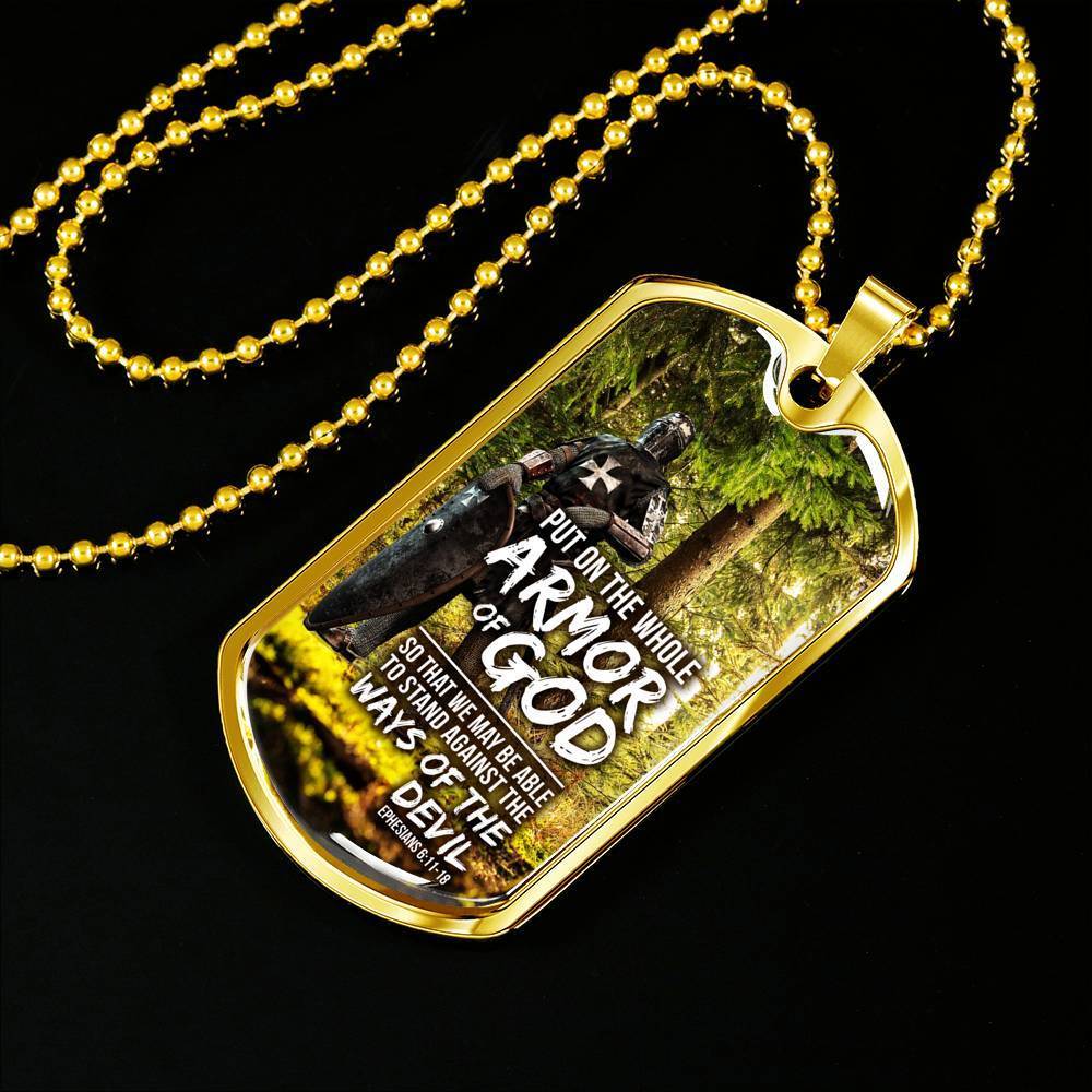 Whole Armor Of God Christian Faith Ephesians Necklace Stainless Steel or 18k Gold Dog Tag 24" Chain-Express Your Love Gifts