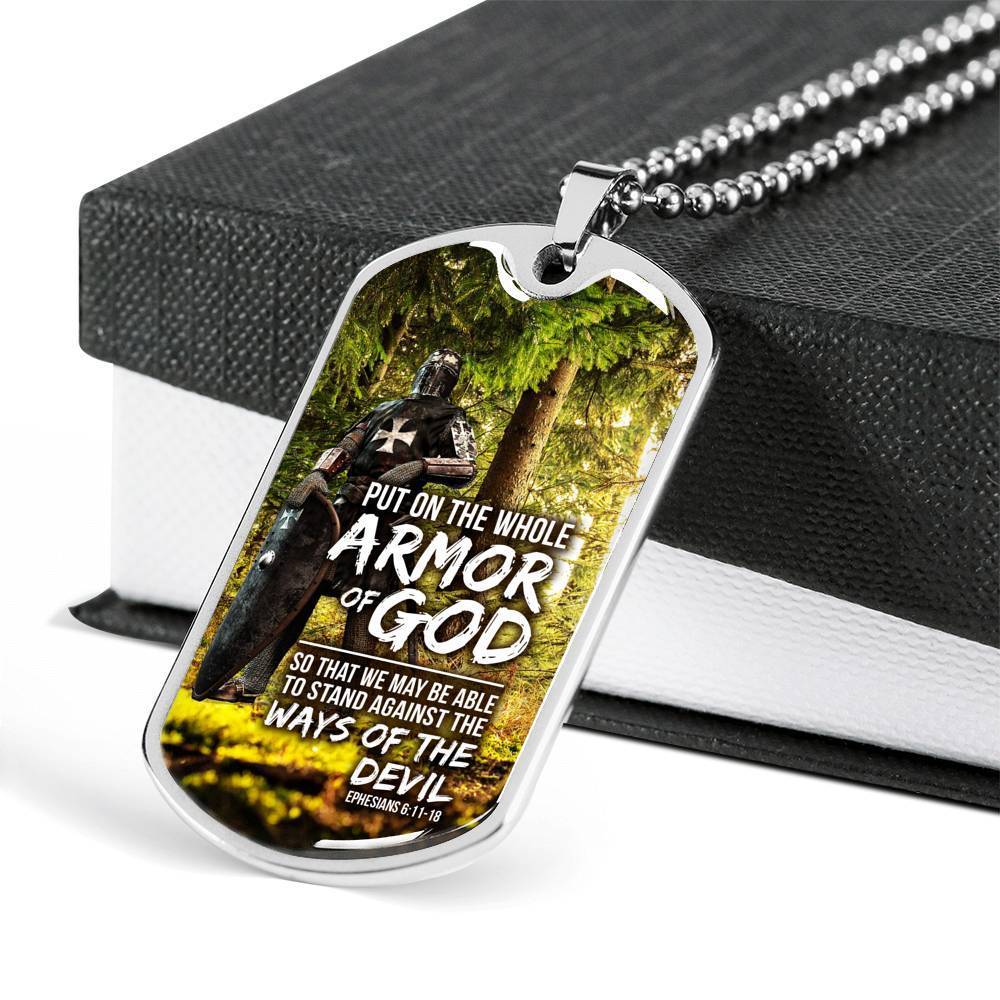 Whole Armor Of God Christian Faith Ephesians Necklace Stainless Steel or 18k Gold Dog Tag 24" Chain-Express Your Love Gifts
