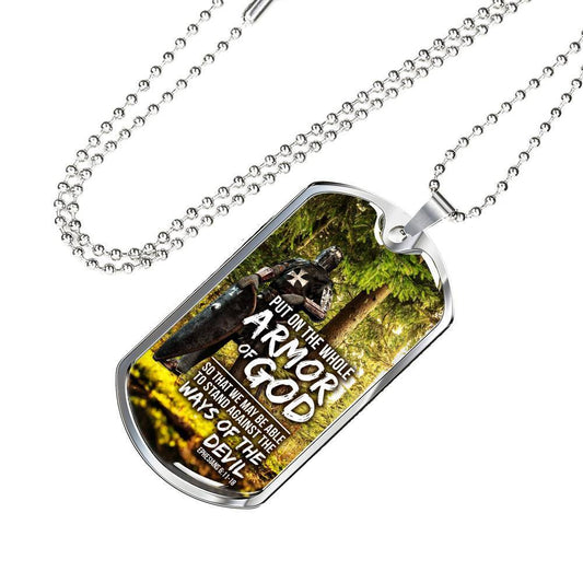 Whole Armor Of God Christian Faith Ephesians Necklace Stainless Steel or 18k Gold Dog Tag 24" Chain-Express Your Love Gifts