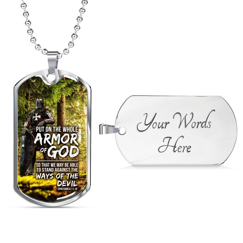 Whole Armor Of God Christian Faith Ephesians Necklace Stainless Steel or 18k Gold Dog Tag 24" Chain-Express Your Love Gifts
