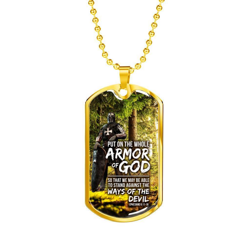 Whole Armor Of God Christian Faith Ephesians Necklace Stainless Steel or 18k Gold Dog Tag 24" Chain-Express Your Love Gifts
