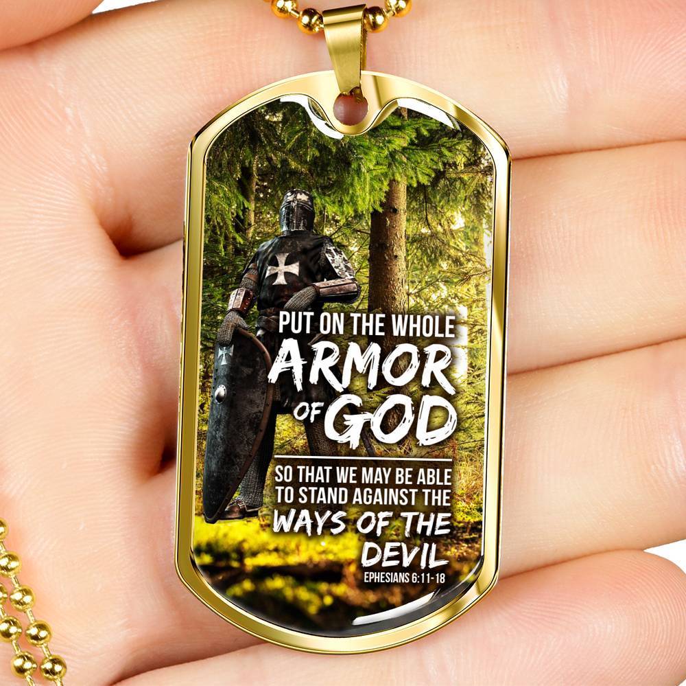 Whole Armor Of God Christian Faith Ephesians Necklace Stainless Steel or 18k Gold Dog Tag 24" Chain-Express Your Love Gifts