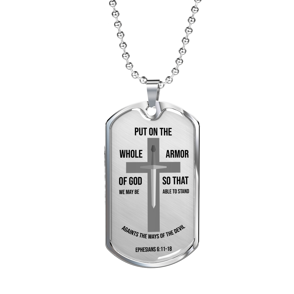 Whole Armor Of God Christian Verse Gift Necklace Stainless Steel or 18k Gold Dog Tag 24" Chain-Express Your Love Gifts