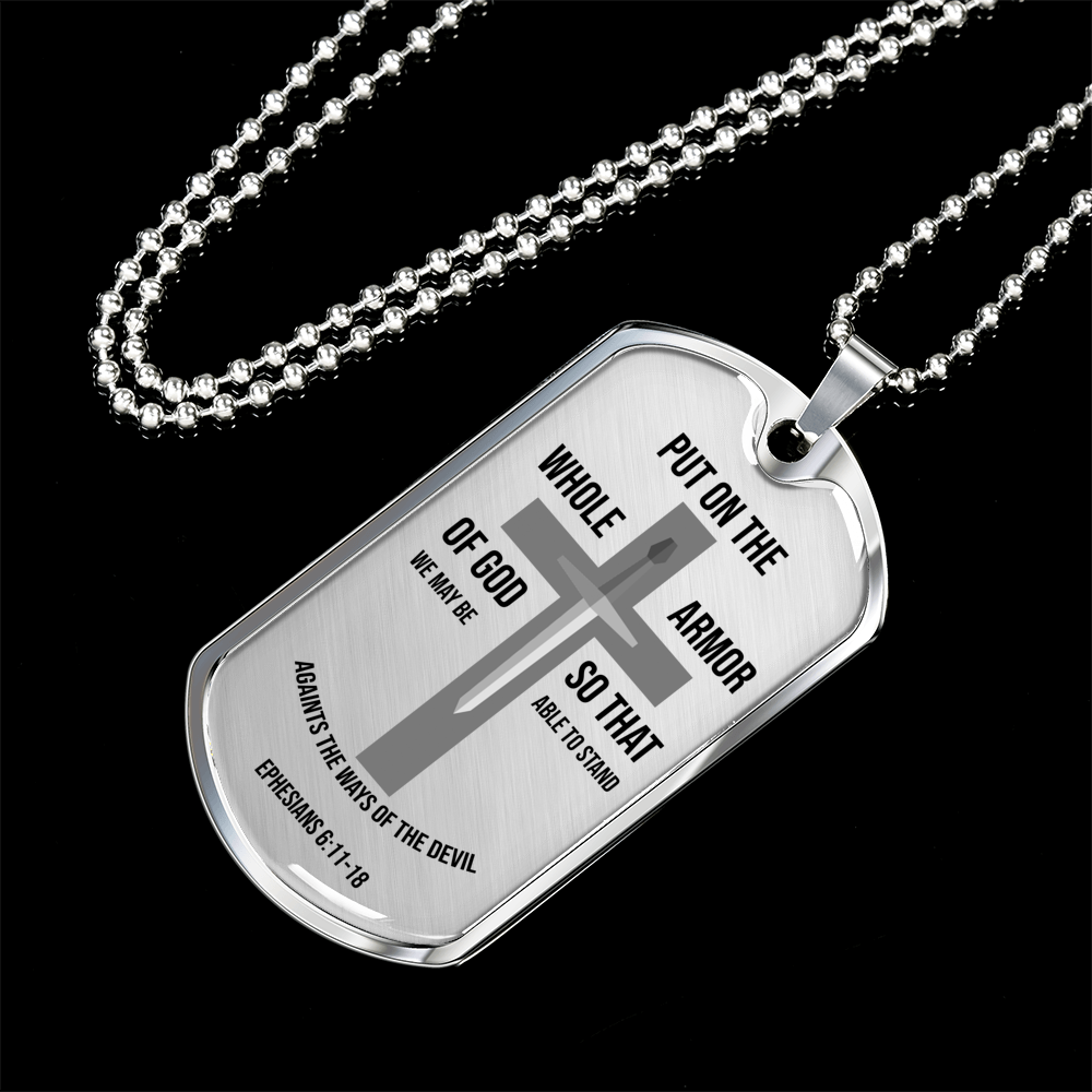 Whole Armor Of God Christian Verse Gift Necklace Stainless Steel or 18k Gold Dog Tag 24" Chain-Express Your Love Gifts