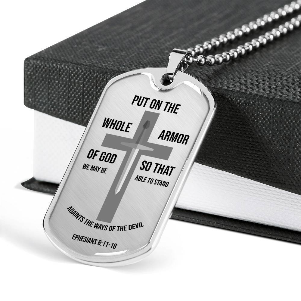 Whole Armor Of God Christian Verse Gift Necklace Stainless Steel or 18k Gold Dog Tag 24" Chain-Express Your Love Gifts