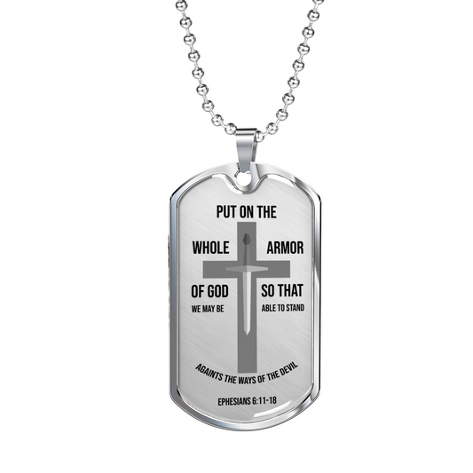 Whole Armor of God Christian Verse Gift Necklace Stainless Steel or 18k Gold Dog Tag w 24" Chain