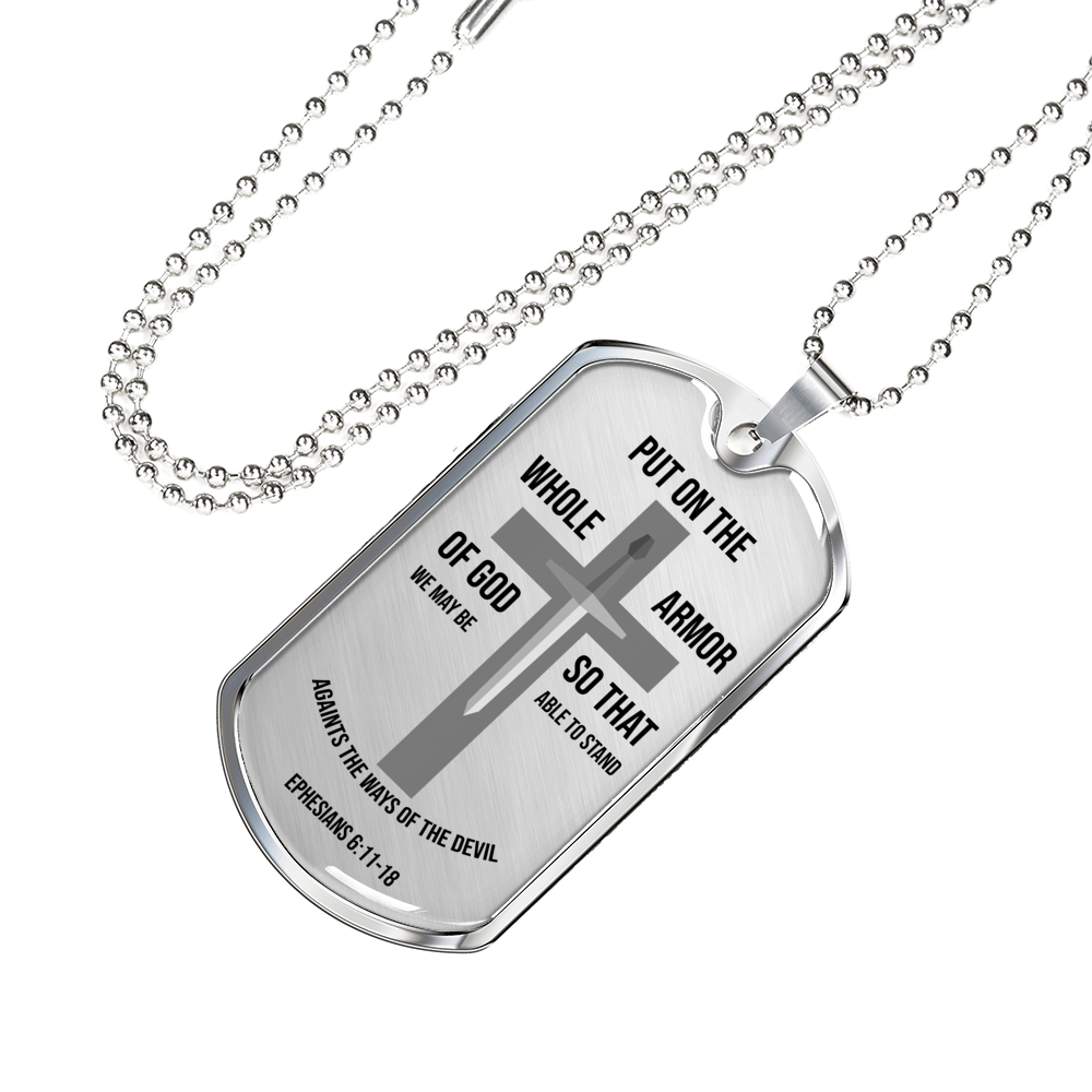 Whole Armor Of God Christian Verse Gift Necklace Stainless Steel or 18k Gold Dog Tag 24" Chain-Express Your Love Gifts