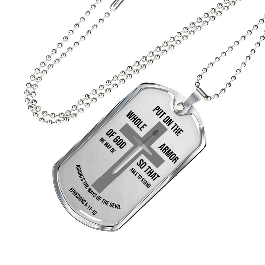 Whole Armor of God Christian Verse Gift Necklace Stainless Steel or 18k Gold Dog Tag w 24" Chain