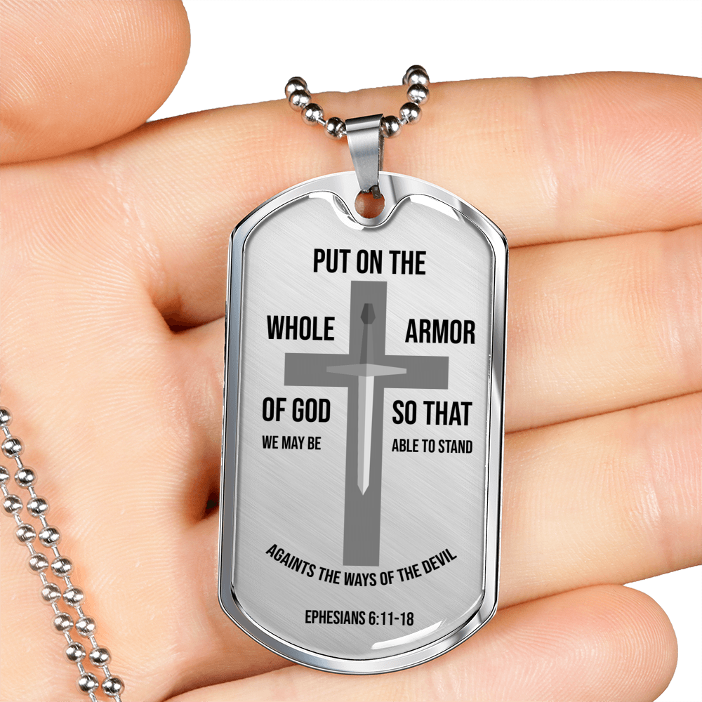 Whole Armor Of God Christian Verse Gift Necklace Stainless Steel or 18k Gold Dog Tag 24" Chain-Express Your Love Gifts