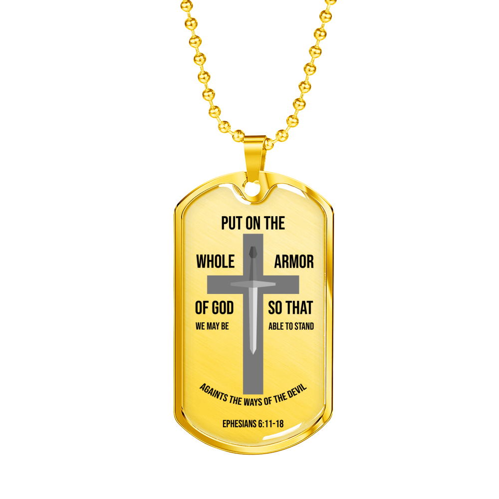 Whole Armor Of God Christian Verse Gift Necklace Stainless Steel or 18k Gold Dog Tag 24" Chain-Express Your Love Gifts