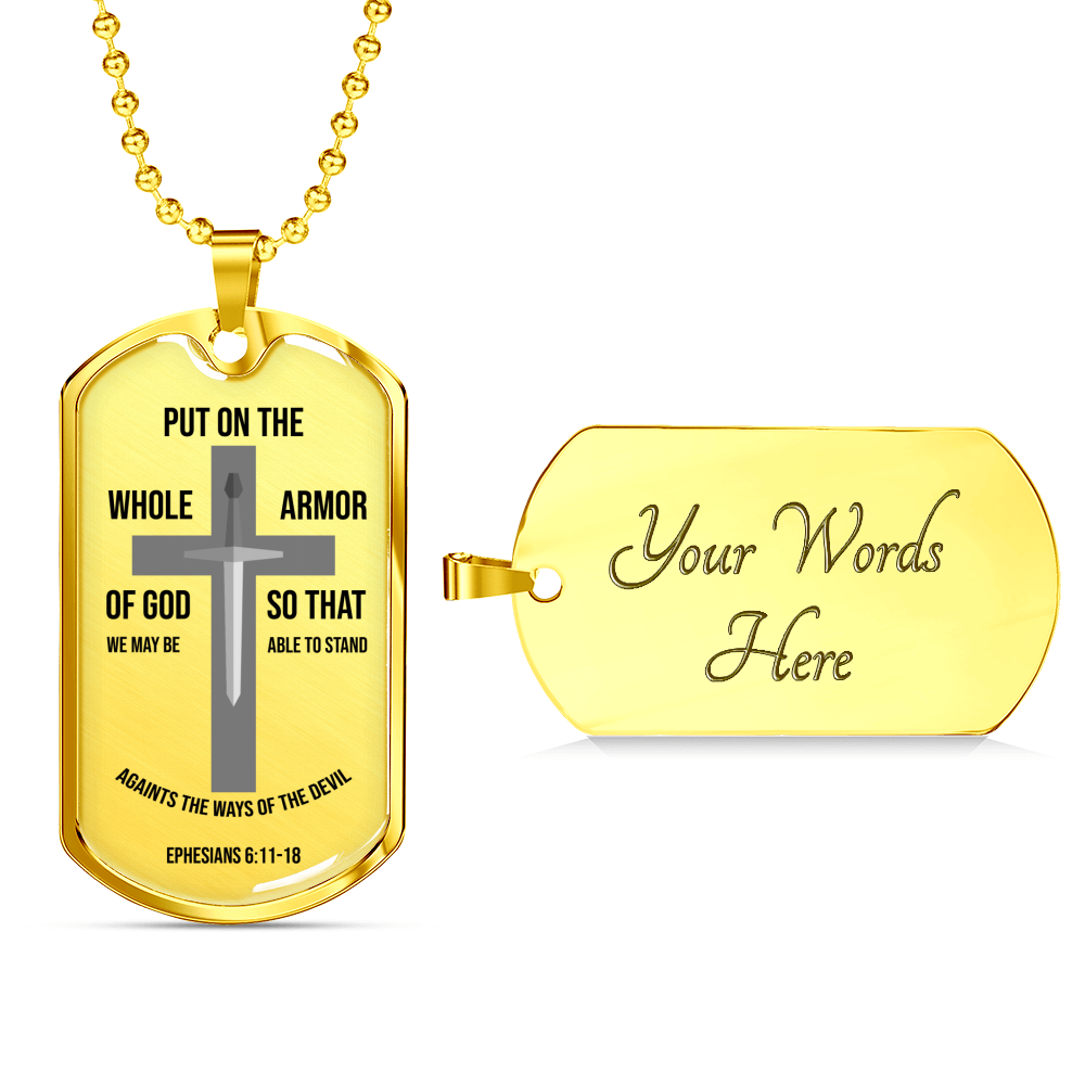 Whole Armor Of God Christian Verse Gift Necklace Stainless Steel or 18k Gold Dog Tag 24" Chain-Express Your Love Gifts