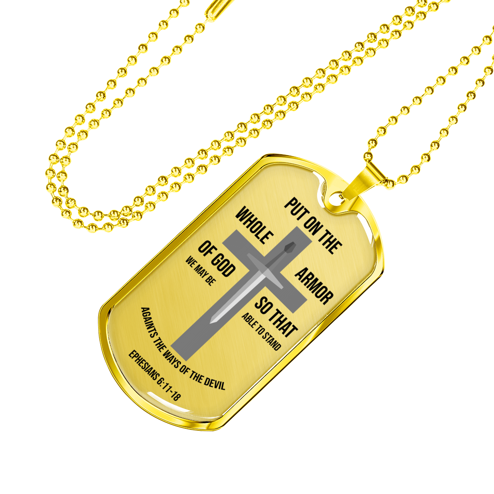Whole Armor Of God Christian Verse Gift Necklace Stainless Steel or 18k Gold Dog Tag 24" Chain-Express Your Love Gifts