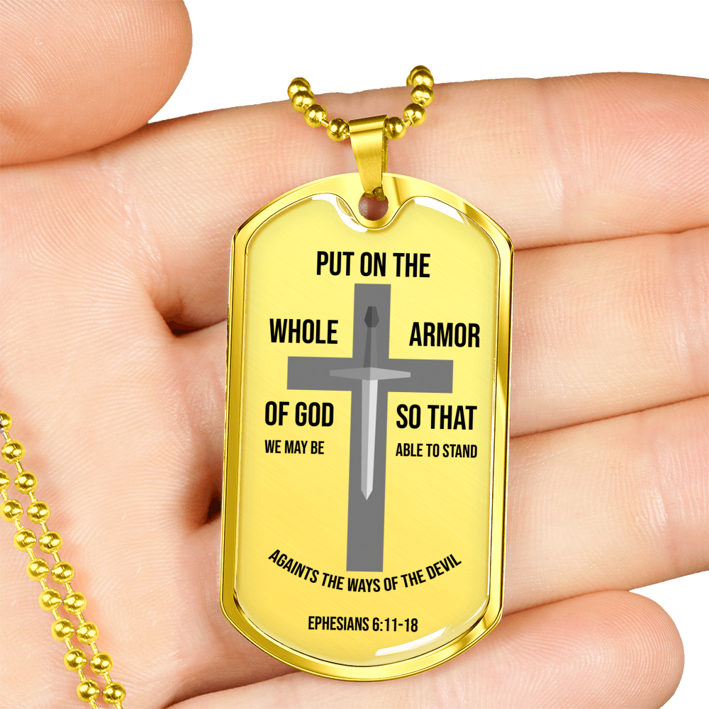 Whole Armor Of God Christian Verse Gift Necklace Stainless Steel or 18k Gold Dog Tag 24" Chain-Express Your Love Gifts