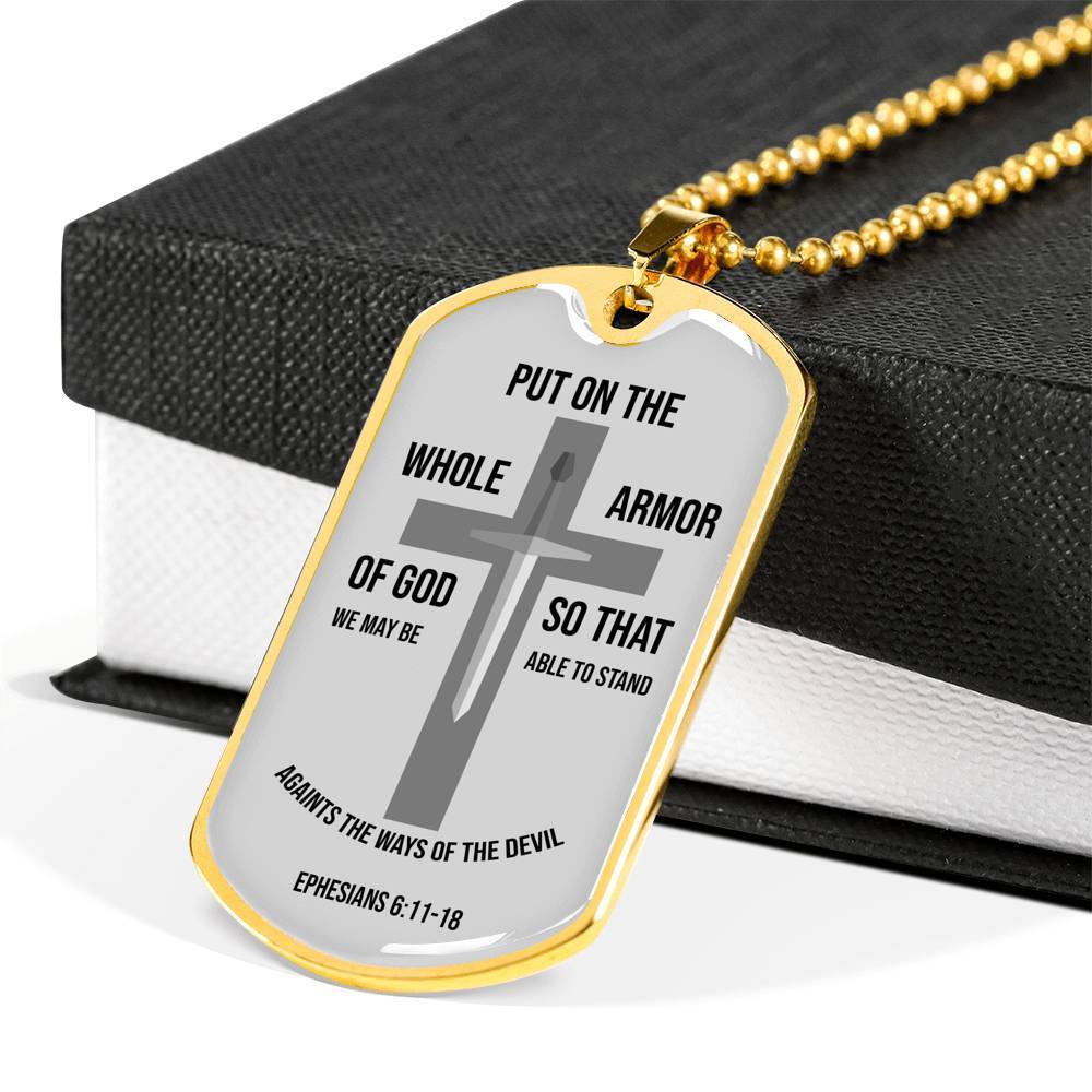 Whole Armor Of God Ephesians Necklace Stainless Steel or 18k Gold Dog Tag 24" Chain-Express Your Love Gifts