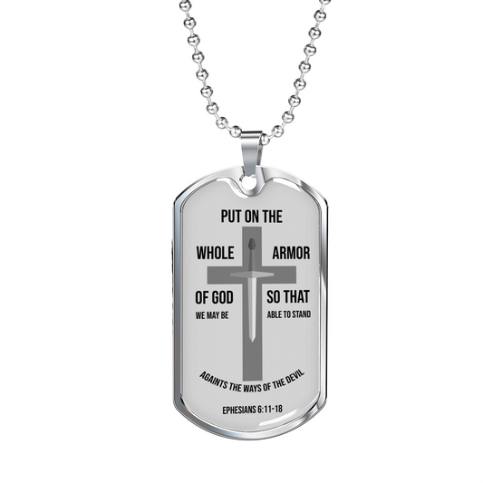 Whole Armor of God Inspirational Bible Verse Ephesians Necklace Stainless Steel or 18k Gold Dog Tag w 24" Chain