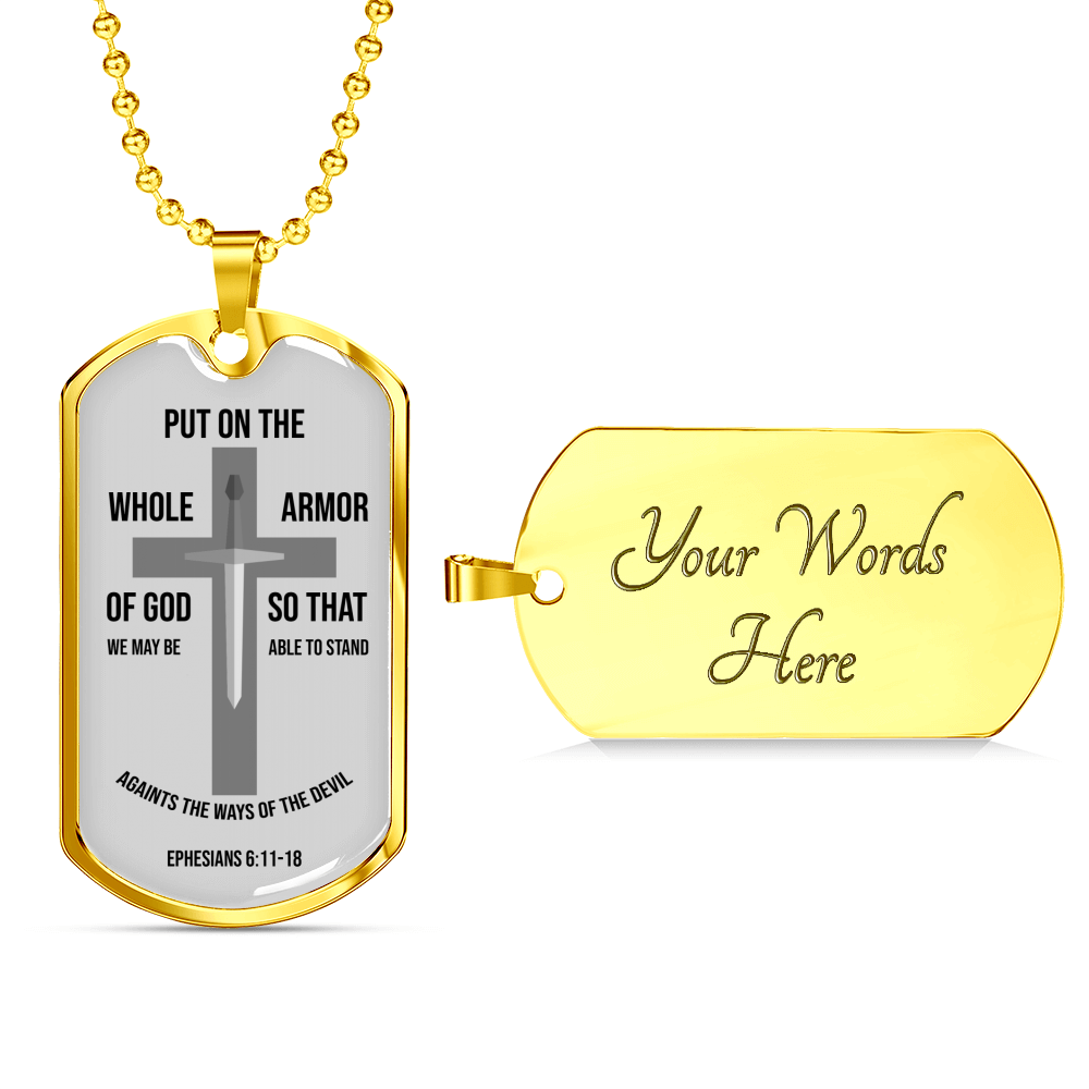 Whole Armor Of God Ephesians Necklace Stainless Steel or 18k Gold Dog Tag 24" Chain-Express Your Love Gifts