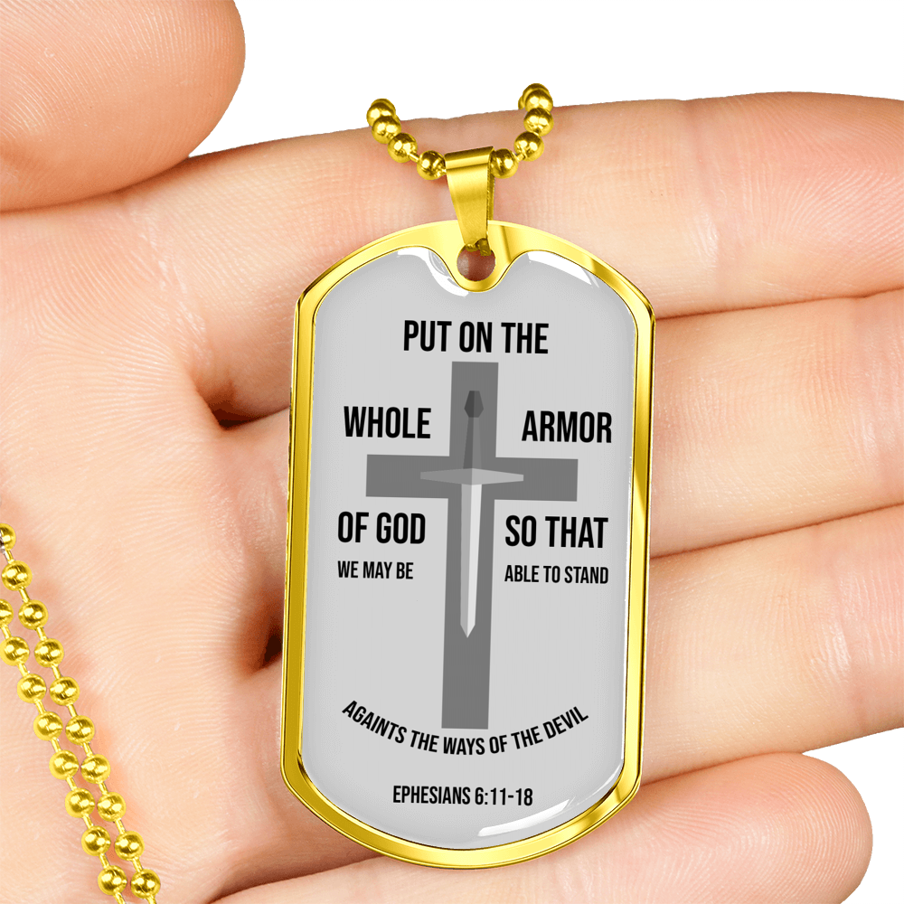 Whole Armor Of God Ephesians Necklace Stainless Steel or 18k Gold Dog Tag 24" Chain-Express Your Love Gifts