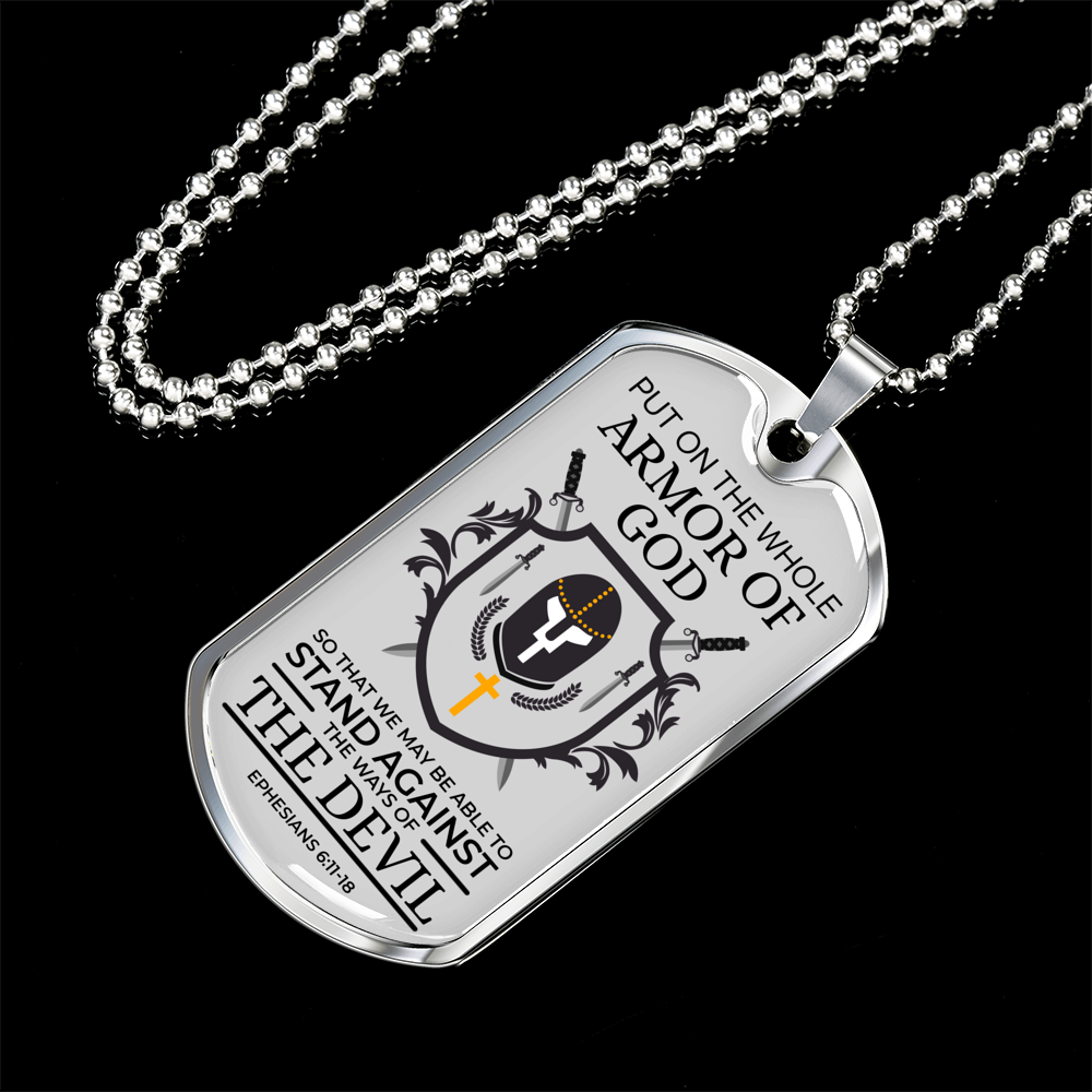 Whole Armor Of God Scripture Ephesians Necklace Stainless Steel or 18k Gold Dog Tag 24" Chain-Express Your Love Gifts