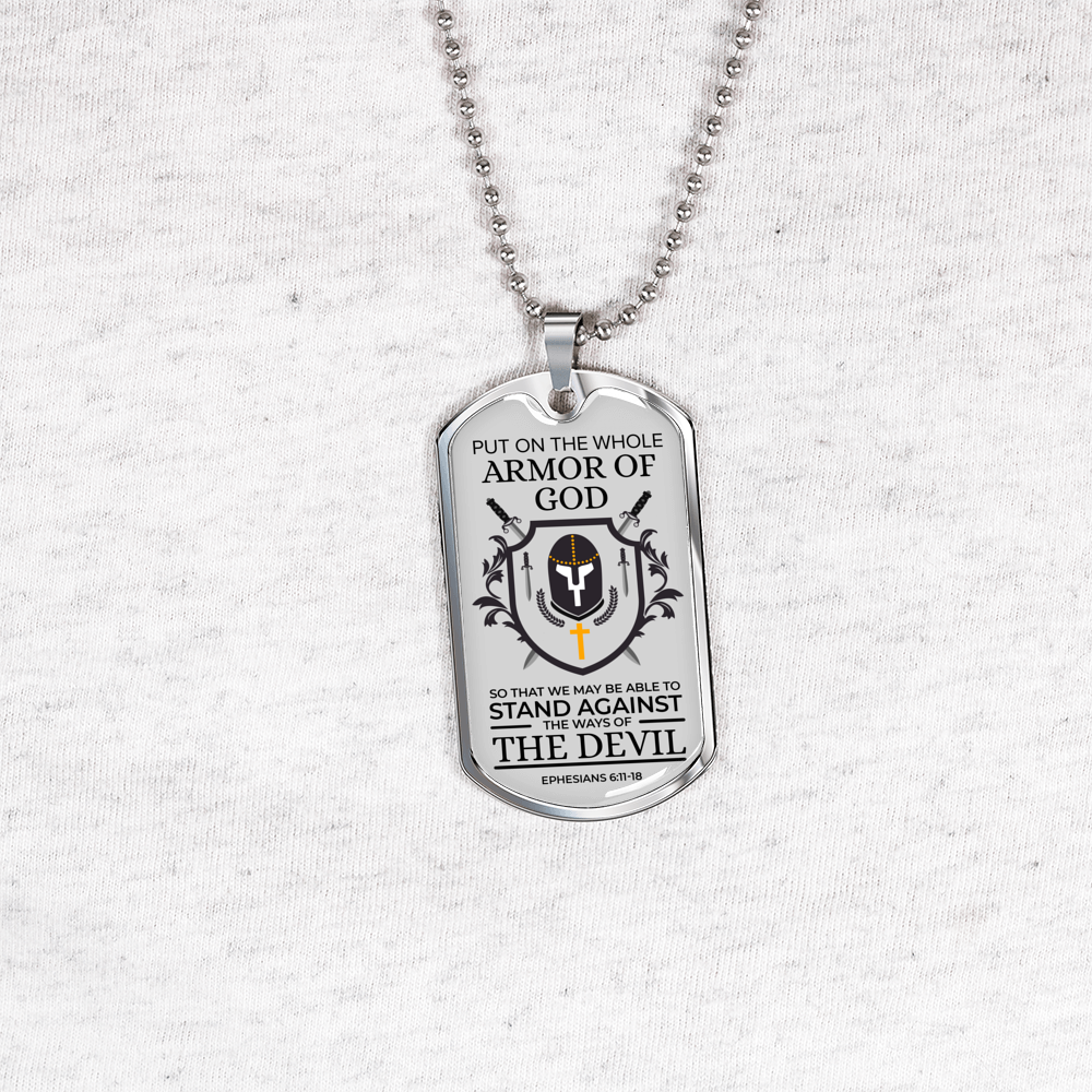 Whole Armor Of God Scripture Ephesians Necklace Stainless Steel or 18k Gold Dog Tag 24" Chain-Express Your Love Gifts