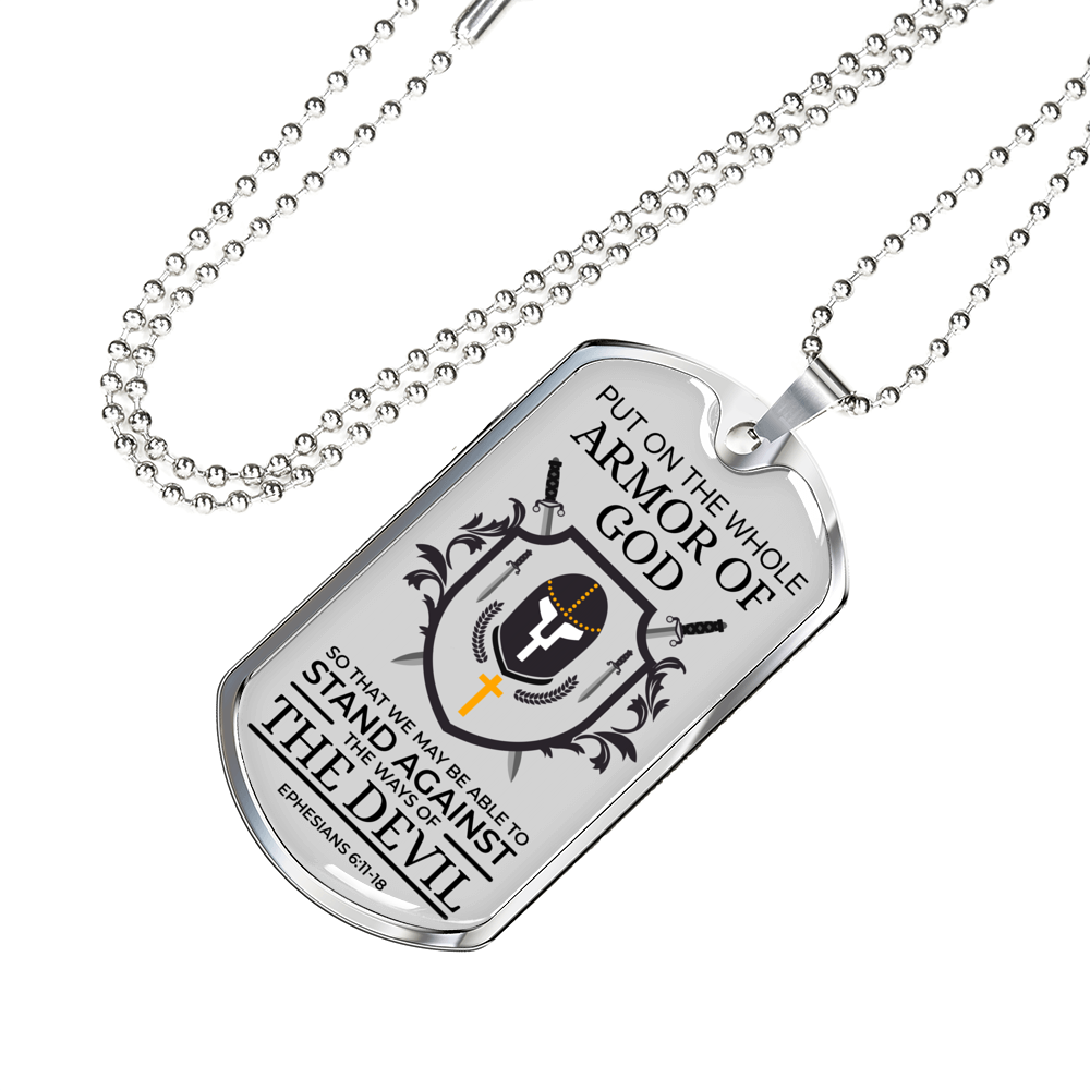 Whole Armor Of God Scripture Ephesians Necklace Stainless Steel or 18k Gold Dog Tag 24" Chain-Express Your Love Gifts