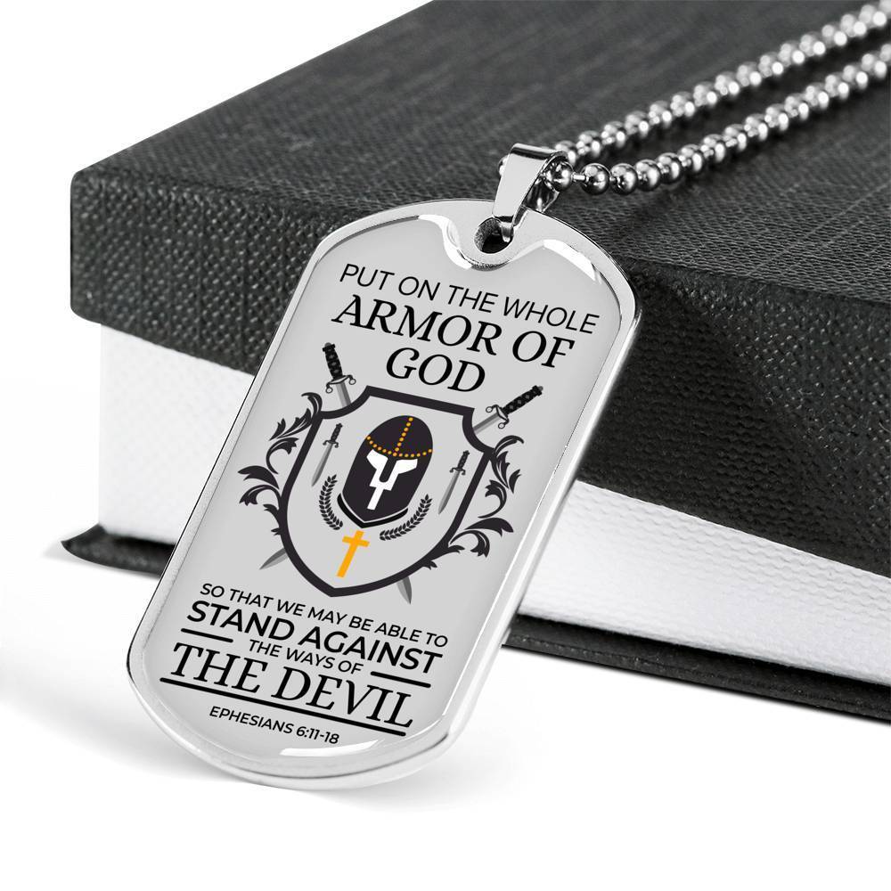 Whole Armor Of God Scripture Ephesians Necklace Stainless Steel or 18k Gold Dog Tag 24" Chain-Express Your Love Gifts