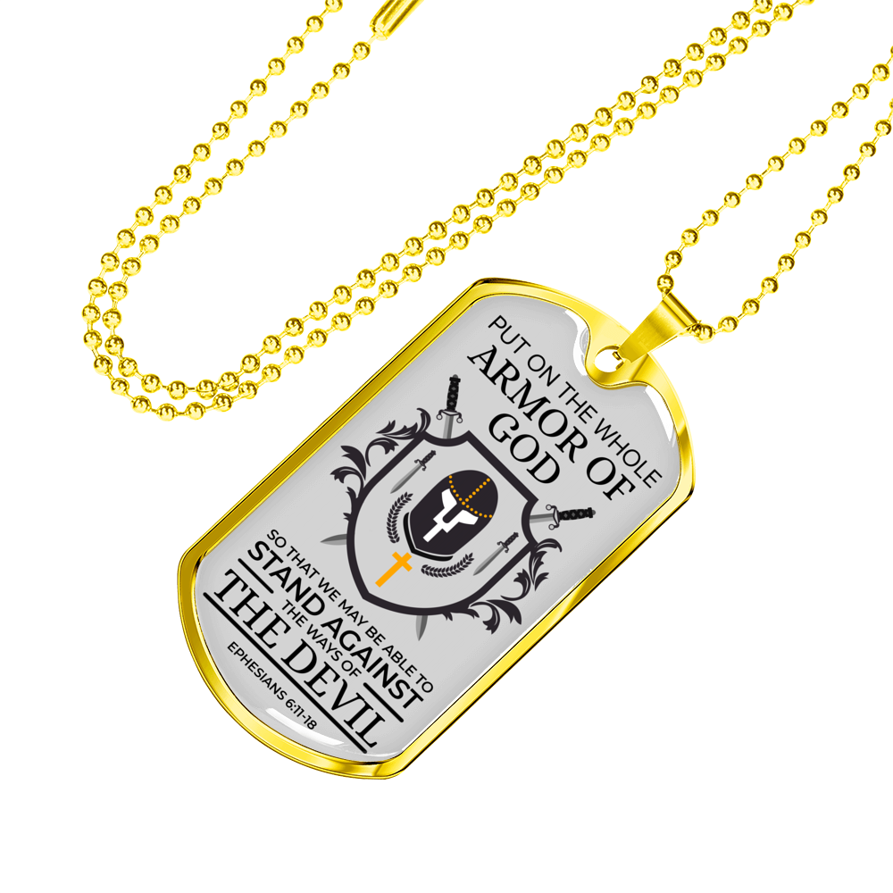Whole Armor Of God Scripture Ephesians Necklace Stainless Steel or 18k Gold Dog Tag 24" Chain-Express Your Love Gifts