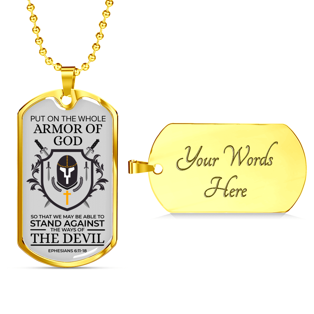 Whole Armor Of God Scripture Ephesians Necklace Stainless Steel or 18k Gold Dog Tag 24" Chain-Express Your Love Gifts