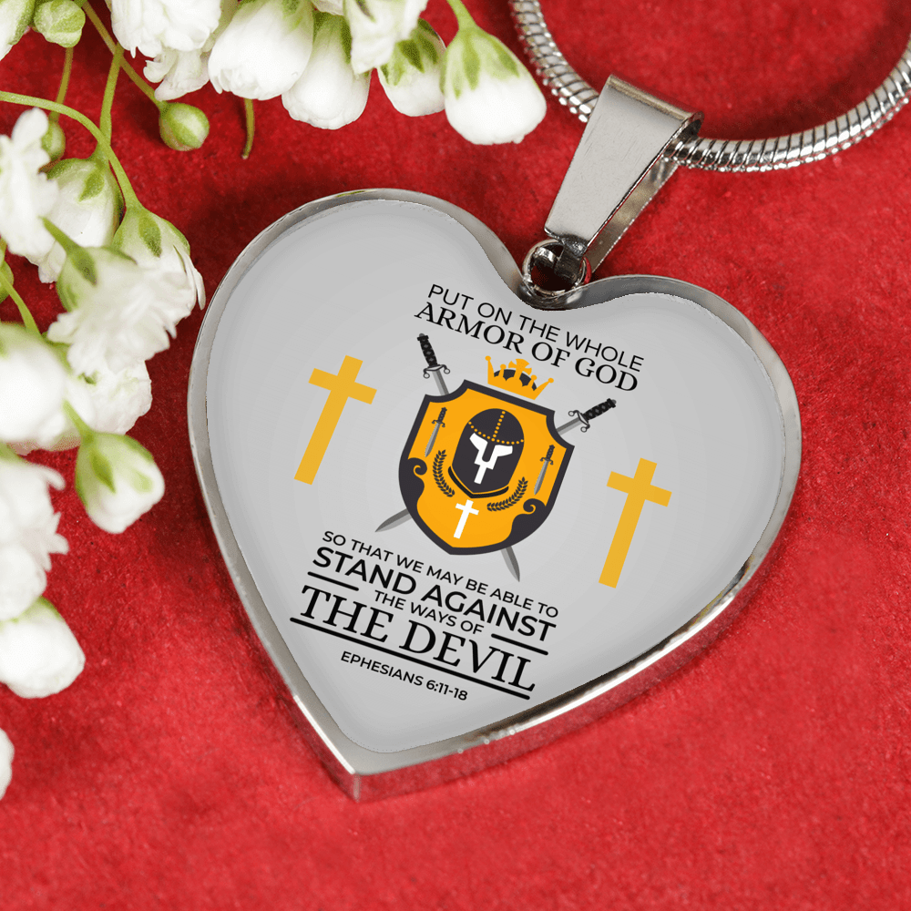 Whole Armor Of God Stainless Steel or 18k Gold Heart Pendant 18-22"-Express Your Love Gifts