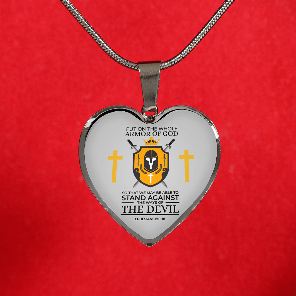 Whole Armor Of God Stainless Steel or 18k Gold Heart Pendant 18-22"-Express Your Love Gifts