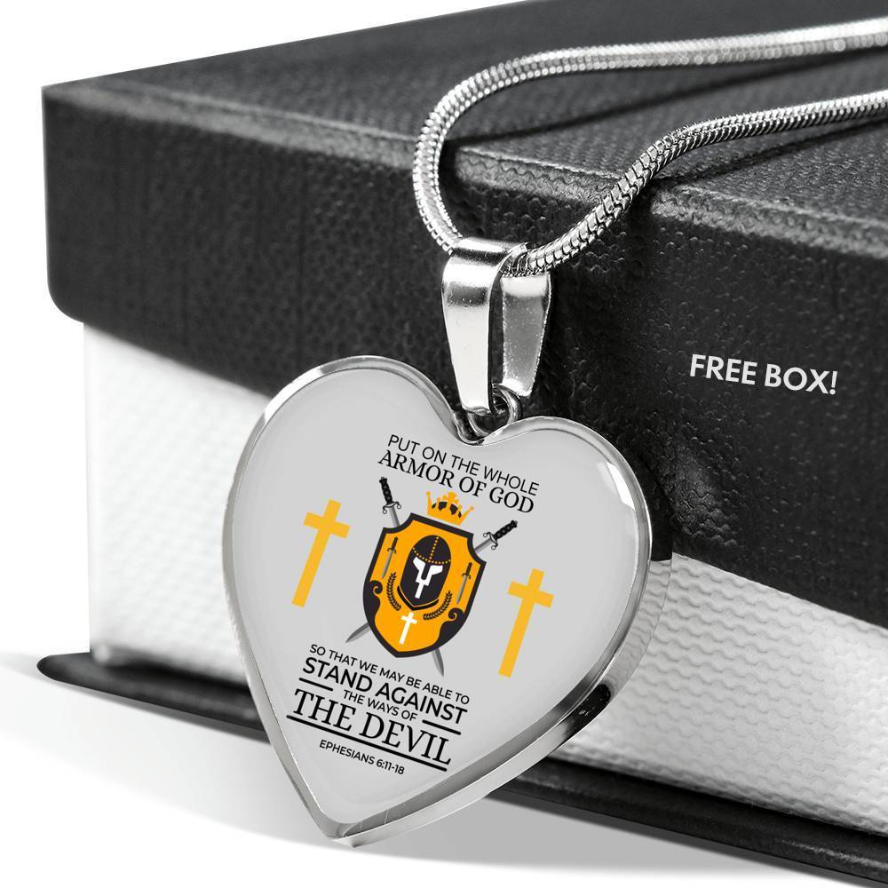 Whole Armor Of God Stainless Steel or 18k Gold Heart Pendant 18-22"-Express Your Love Gifts