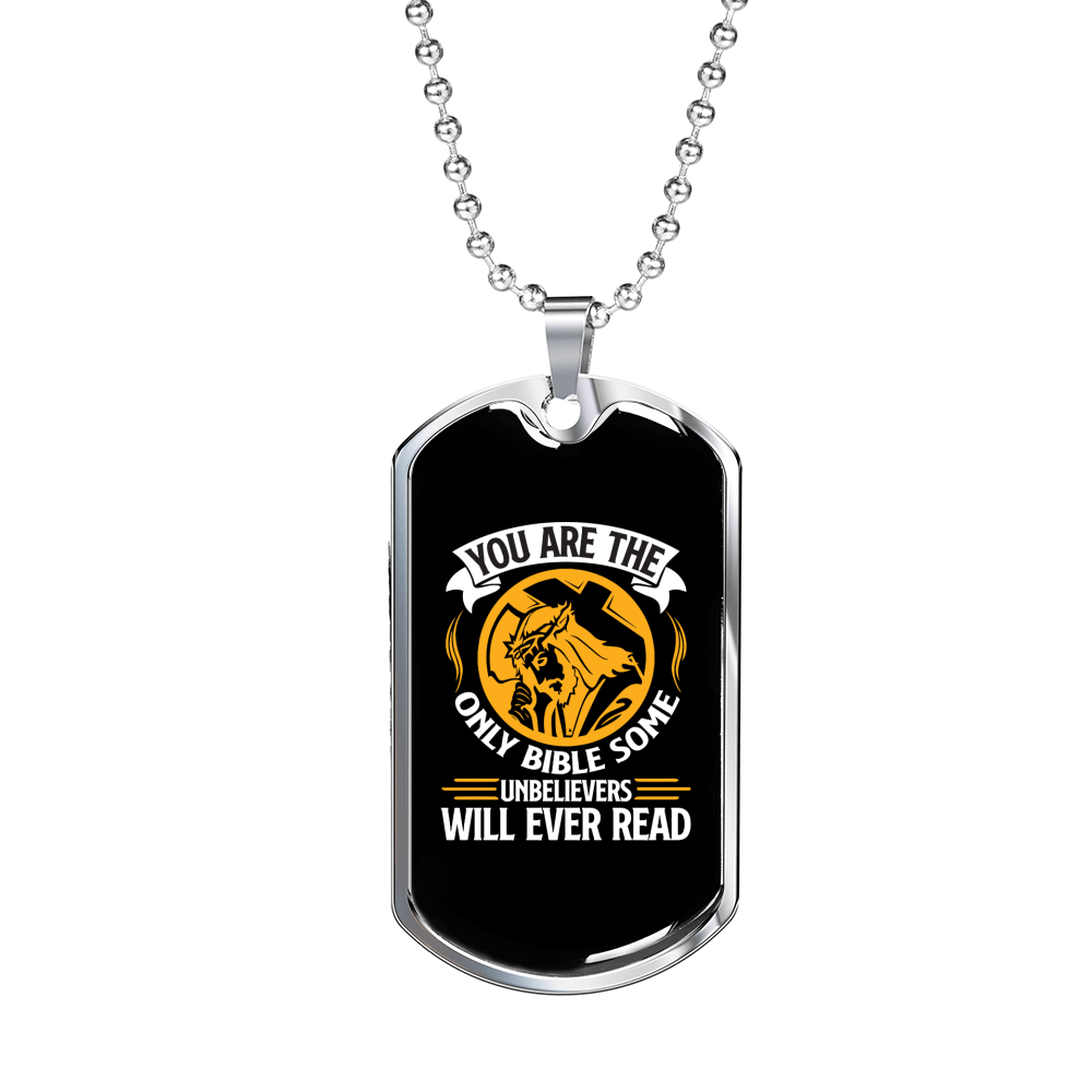Will Ever Read orange Christian Necklace Stainless Steel or 18k Gold Dog Tag 24" Chain-Express Your Love Gifts