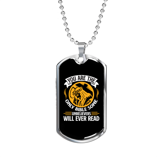 Will Ever Read orange Christian Necklace Stainless Steel or 18k Gold Dog Tag 24" Chain-Express Your Love Gifts