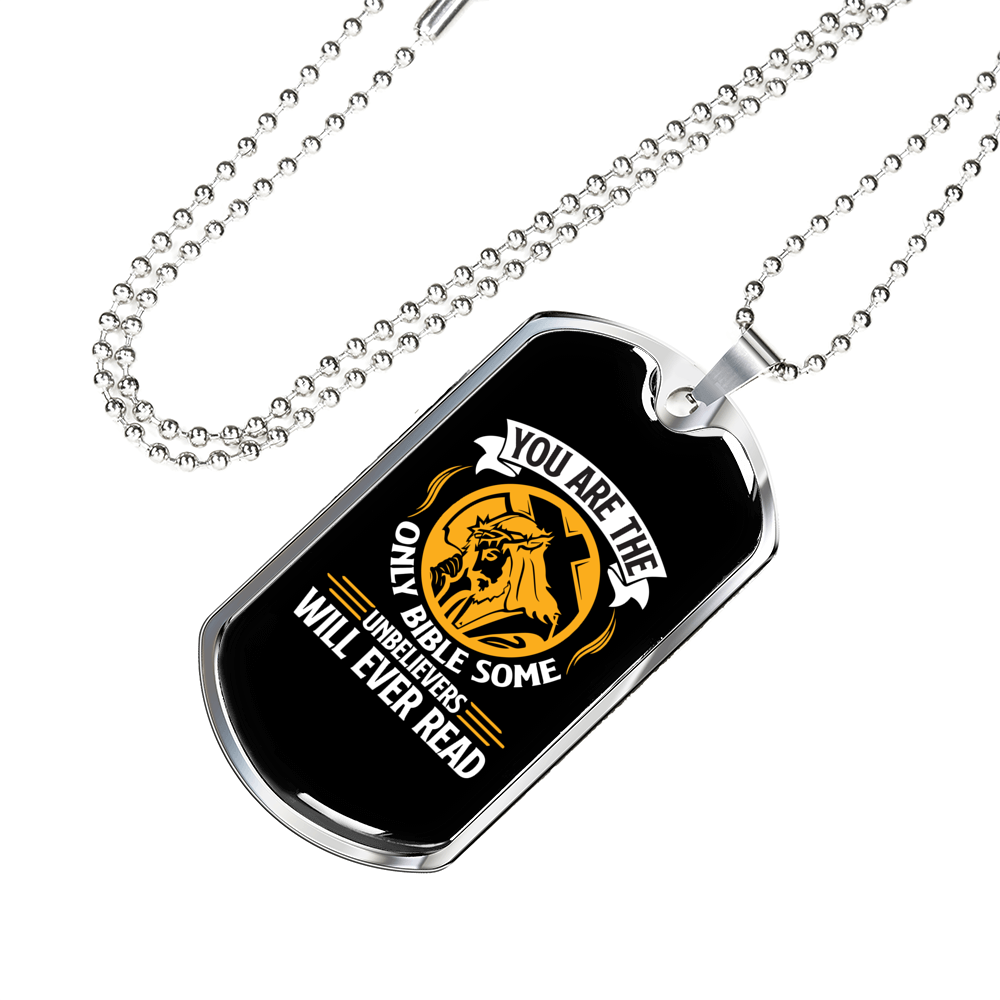 Will Ever Read orange Christian Necklace Stainless Steel or 18k Gold Dog Tag 24" Chain-Express Your Love Gifts
