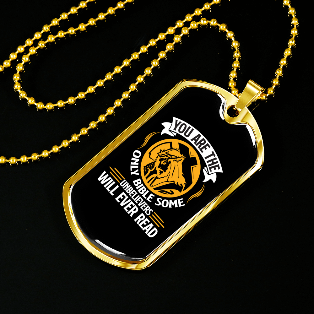 Will Ever Read orange Christian Necklace Stainless Steel or 18k Gold Dog Tag 24" Chain-Express Your Love Gifts