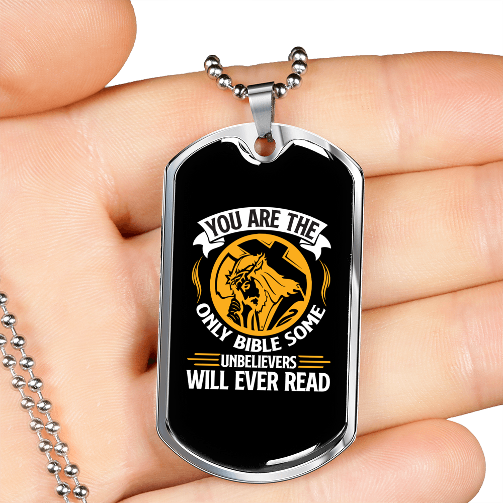 Will Ever Read orange Christian Necklace Stainless Steel or 18k Gold Dog Tag 24" Chain-Express Your Love Gifts