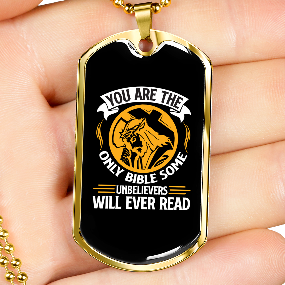 Will Ever Read orange Christian Necklace Stainless Steel or 18k Gold Dog Tag 24" Chain-Express Your Love Gifts