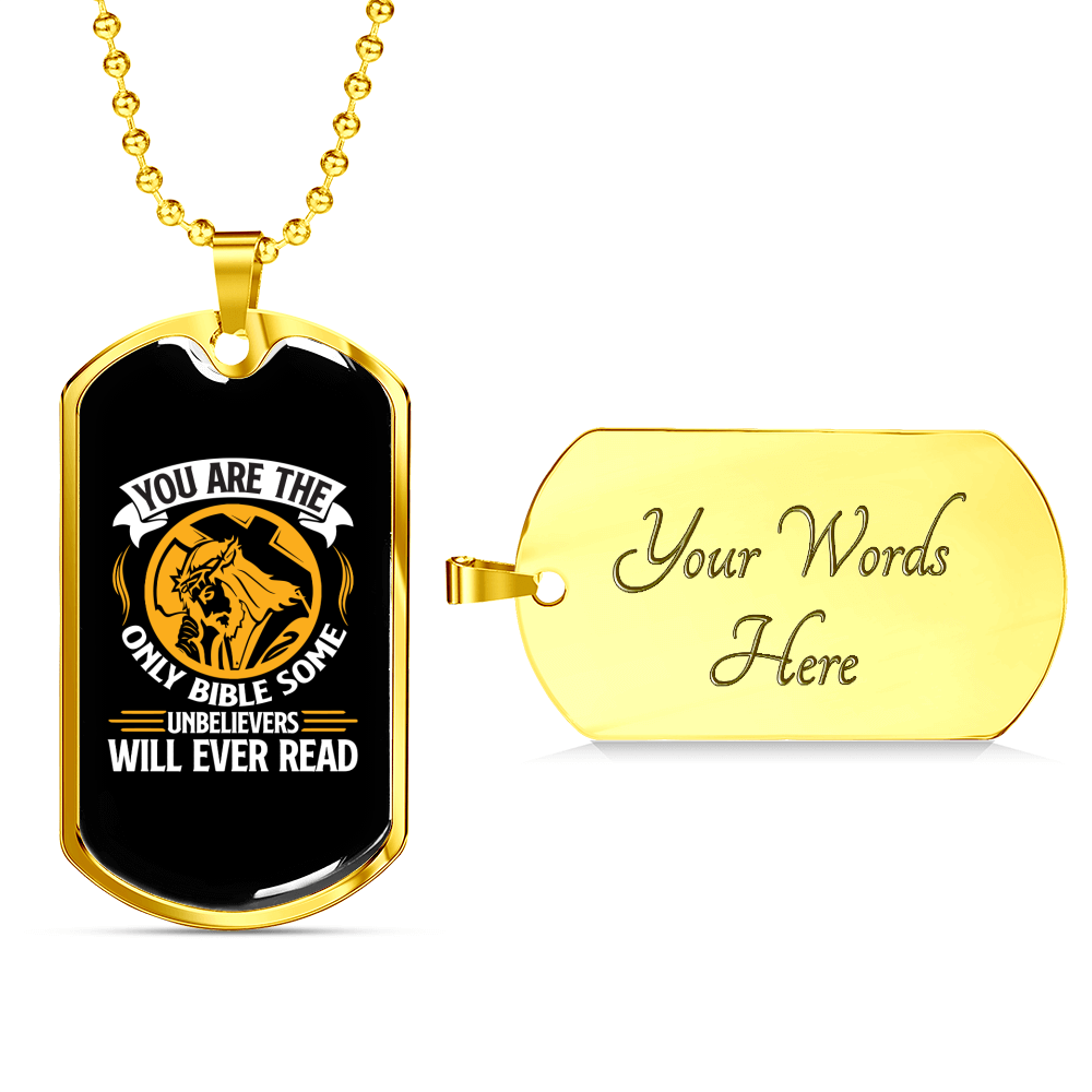 Will Ever Read orange Christian Necklace Stainless Steel or 18k Gold Dog Tag 24" Chain-Express Your Love Gifts