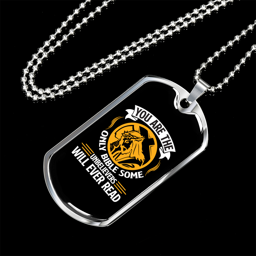 Will Ever Read orange Christian Necklace Stainless Steel or 18k Gold Dog Tag 24" Chain-Express Your Love Gifts