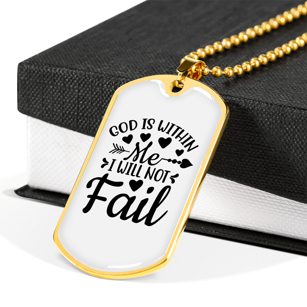 Will Not Fail Christian Necklace Stainless Steel or 18k Gold Dog Tag 24" Chain-Express Your Love Gifts