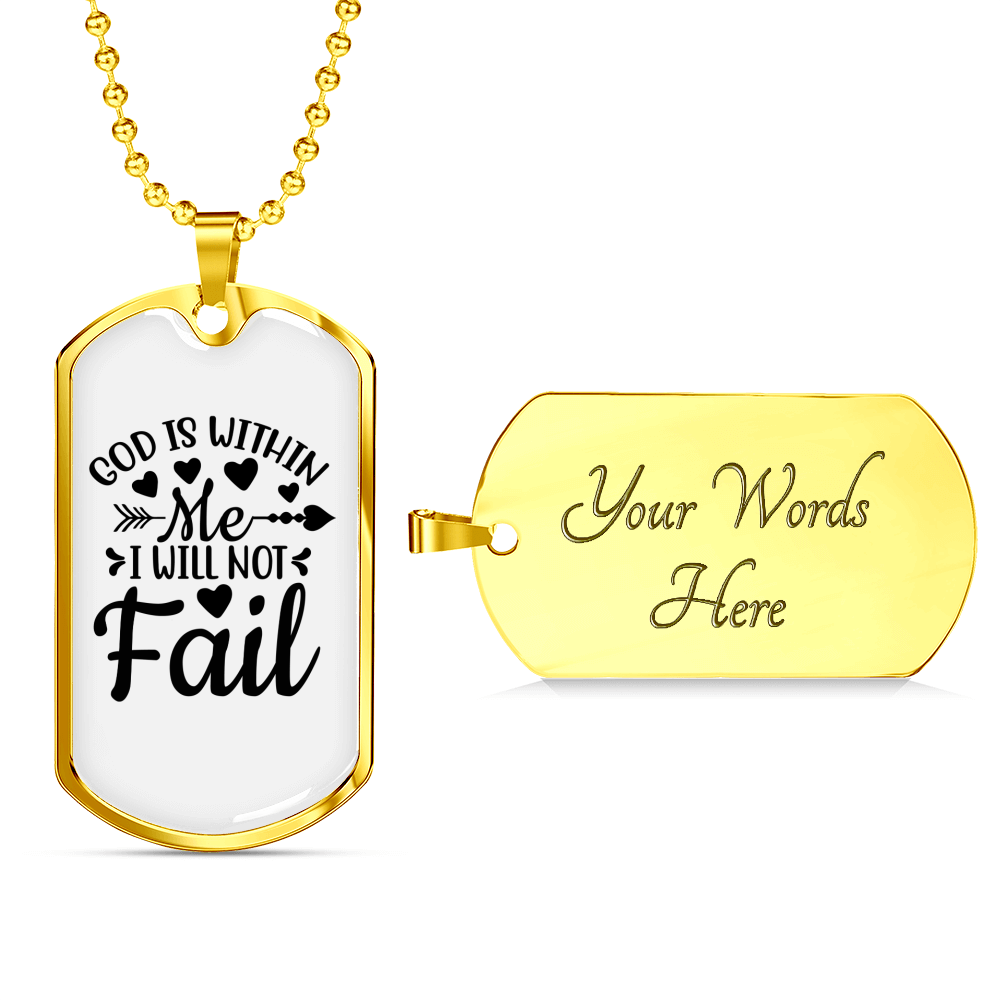 Will Not Fail Christian Necklace Stainless Steel or 18k Gold Dog Tag 24" Chain-Express Your Love Gifts