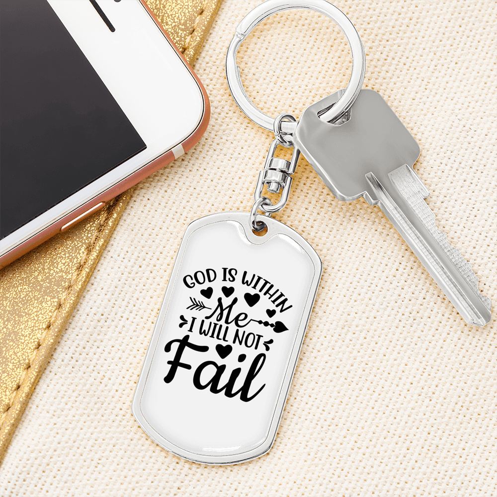Will Not Fail Keychain Stainless Steel or 18k Gold Dog Tag Keyring-Express Your Love Gifts