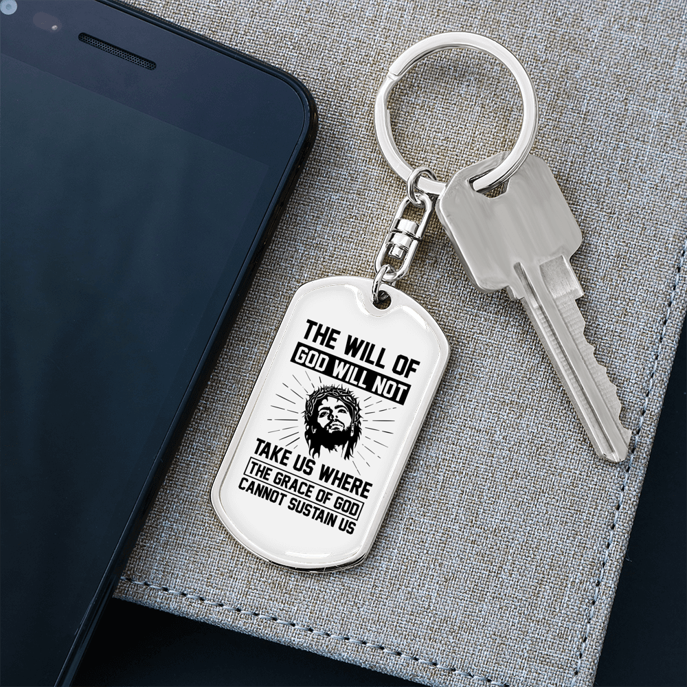 Will Of God Keychain Stainless Steel or 18k Gold Dog Tag Keyring-Express Your Love Gifts