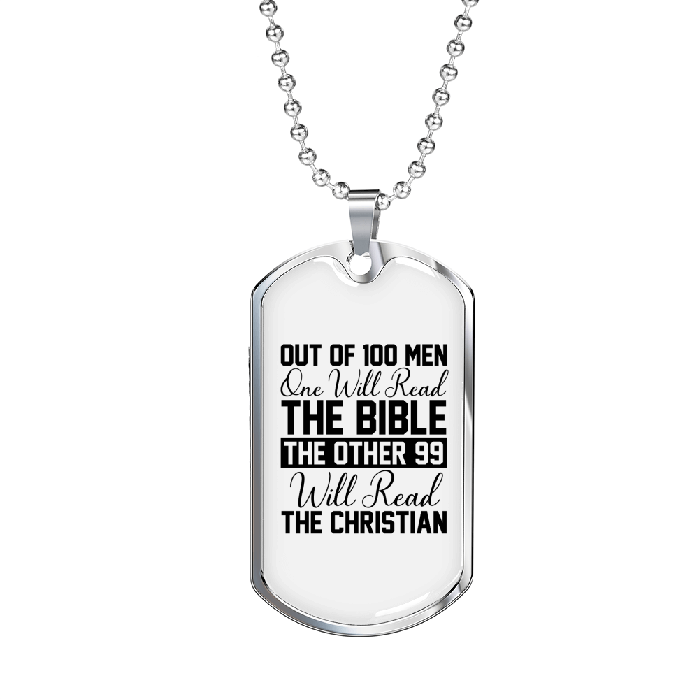 Will Read The Bible Christian Necklace Stainless Steel or 18k Gold Dog Tag 24" Chain-Express Your Love Gifts