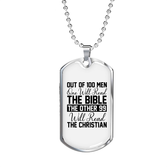 Will Read The Bible Christian Necklace Stainless Steel or 18k Gold Dog Tag 24" Chain-Express Your Love Gifts