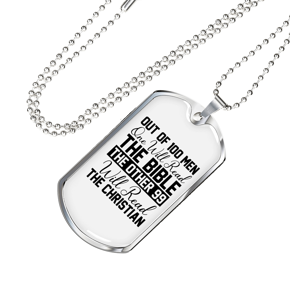 Will Read The Bible Christian Necklace Stainless Steel or 18k Gold Dog Tag 24" Chain-Express Your Love Gifts